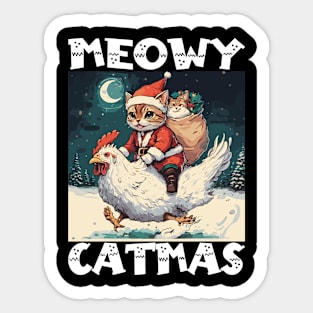 Meowy Catmas - 2, Funny Cute Cat on a Chicken Sticker